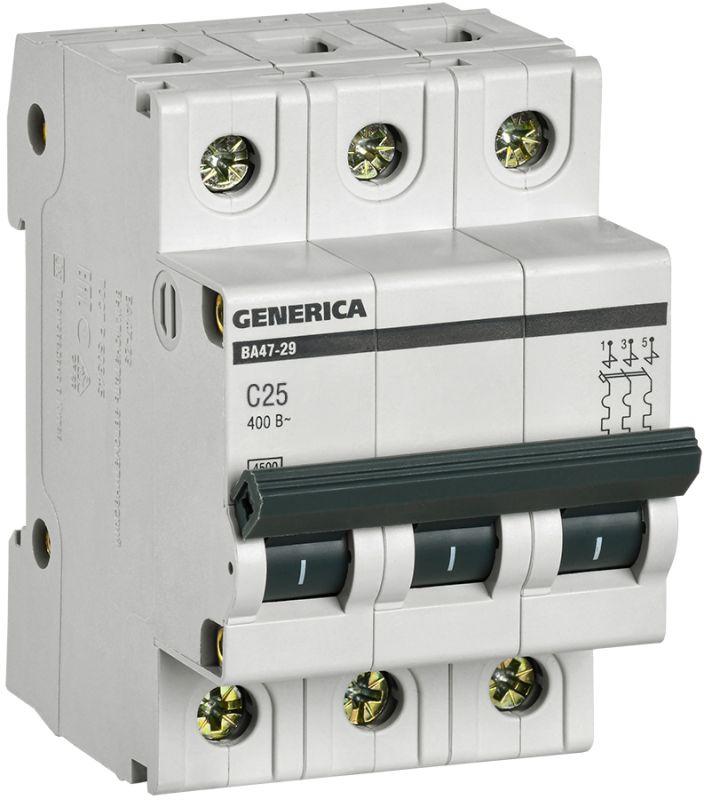 Выключатель автоматический модульный 3п C 25А 4.5кА ВА47-29 GENERICA IEK MVA25-3-025-C