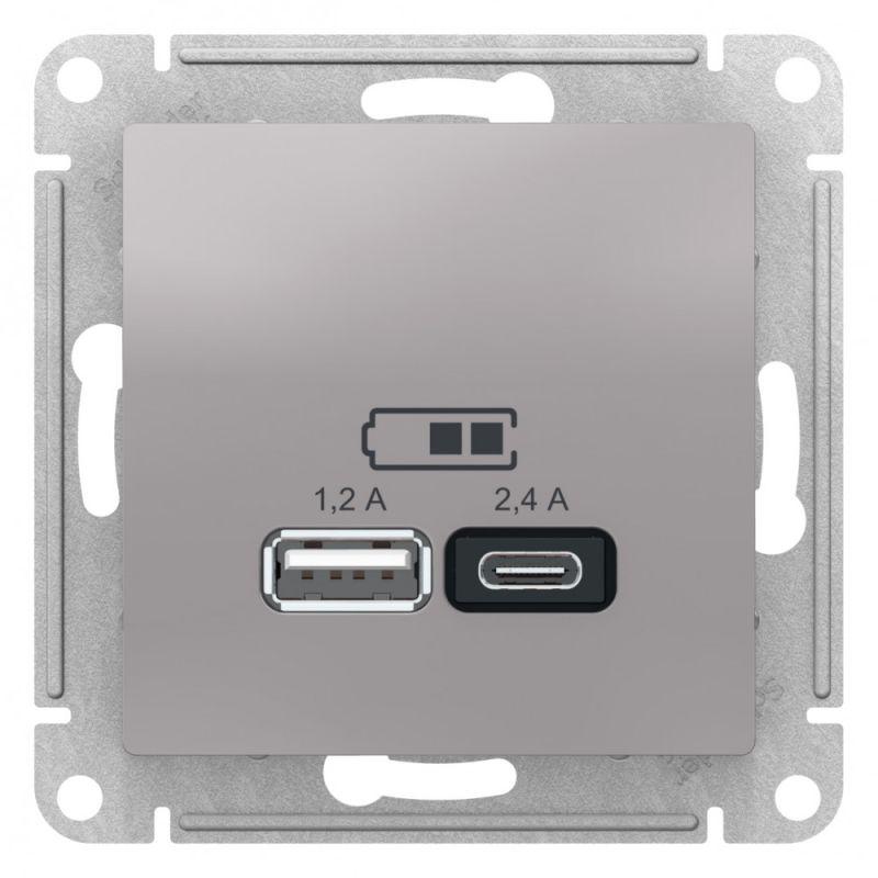 Розетка USB AtlasDesign тип A+C 5В/2.4А 2х5В/1.2А механизм алюм. SchE ATN000339