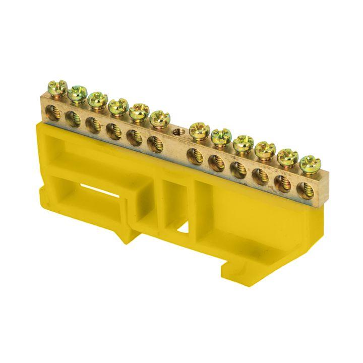 Шина нулевая N 6х9 12 отверстий желтый изолятор на DIN-рейку латунь PROxima EKF sn0-63-12-dz
