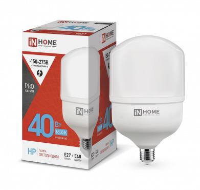 Лампа светодиодная LED-HP-PRO 40Вт 230В 6500К E27 3800лм с адаптером E40 IN HOME 4690612031101