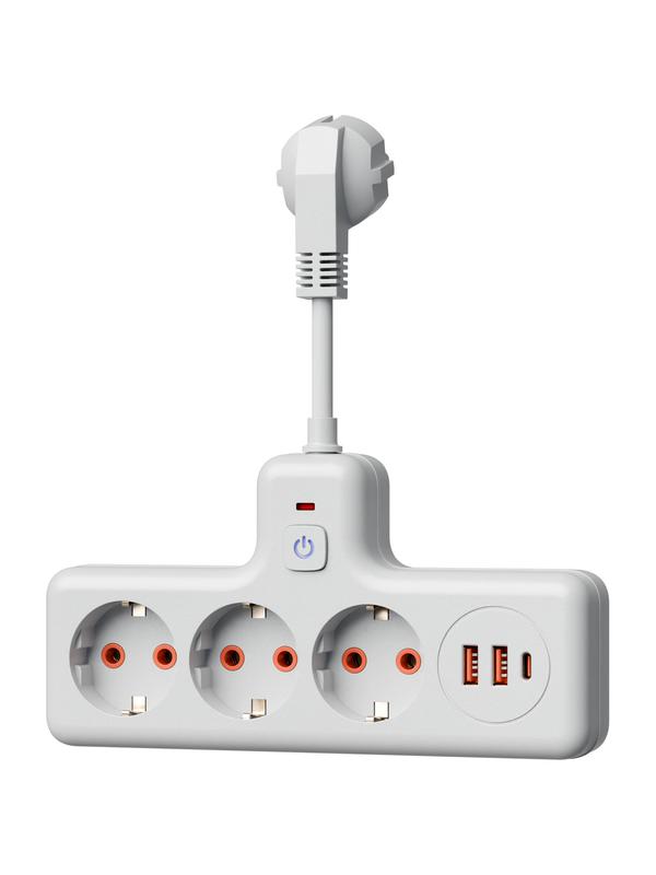 Удлинитель с сетевым фильтром 3х0.3м 10А 2USB + 1USBC 2500Вт ПВС 3х1 компакт бел. КОСМОС FRKsm0.3m-3g(W)USB