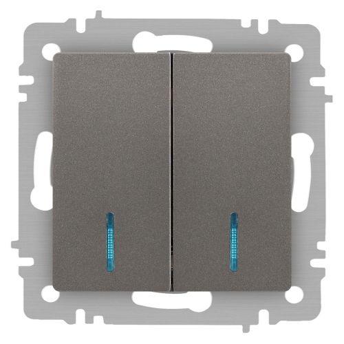 Выключатель 2-кл. СП Accent 6-105-09 10А IP20 250В с подсветкой AL/CU титан Intro Б0063525
