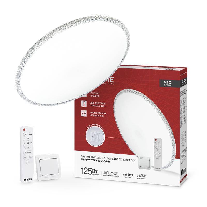 Светильник светодиодный NEO MYSTERY-125RC-WH 125Вт 3000-6500К 10000лм 230В 460х67мм с пультом ДУ бел. IN HOME 4690612060941