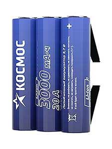 Аккумулятор Li-ion 18650 3000мА.ч без защиты с выводами под пайку (уп.3шт) KOC18650Li30PAS3