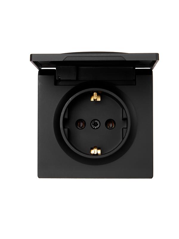 Розетка 1-м ОП LETO с заземл. с крышкой LETO ПБТ черн. бархат LEZARD 752-4200-123B