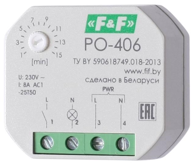 Реле времени PO-406 8А 230В 1НО IP20 задержка выключ./управ. контактом монтаж в коробку d-60мм F&F EA02.001.019