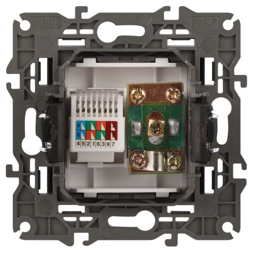 Розетка компьютерная + телевизионная 2-м Elegance 14-3110-05 RJ45 + TV IP20 механизм антрацит Эра Б0034318