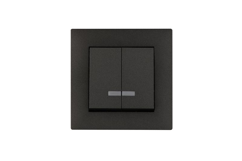 Выключатель 2-клав. с подсветкой Karea RIZZ STAR дым. металлик Makel 88050023