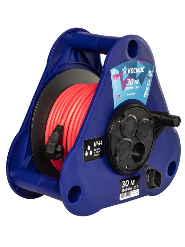 Удлинитель на треугольной катушке 4х30м 16А IP44 УКП 3500Вт ПВС 2х2.5 КОСМОС YKTKsm30m-4g(2.5)IP