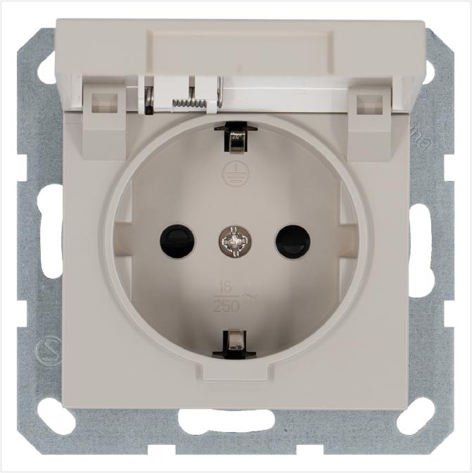 Розетка 1-м Shuko 16А IP20 с заземл. защ. шторки с крышкой механизм тауп Jasmart G5505T