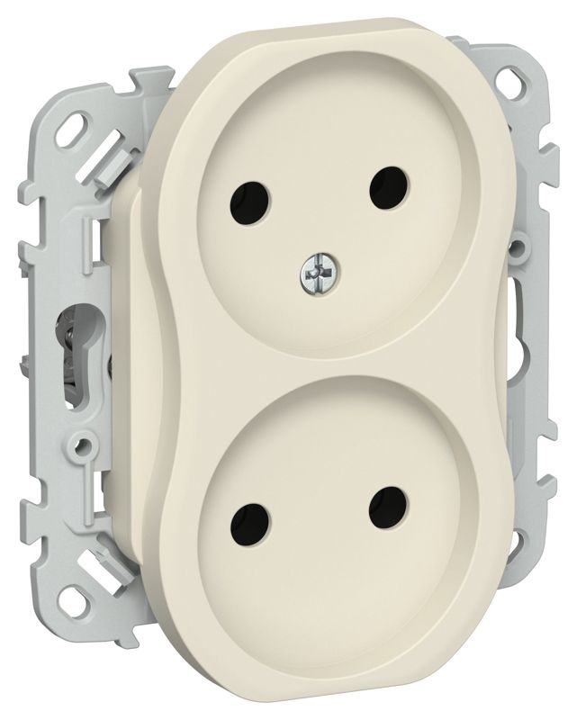 Розетка 2-м СП FLITE РС02-1-ФлСл 10А без заземл. без защ. шторок безвинтовое крепление механизм сливочный IEK FI-R20-10-1-K86