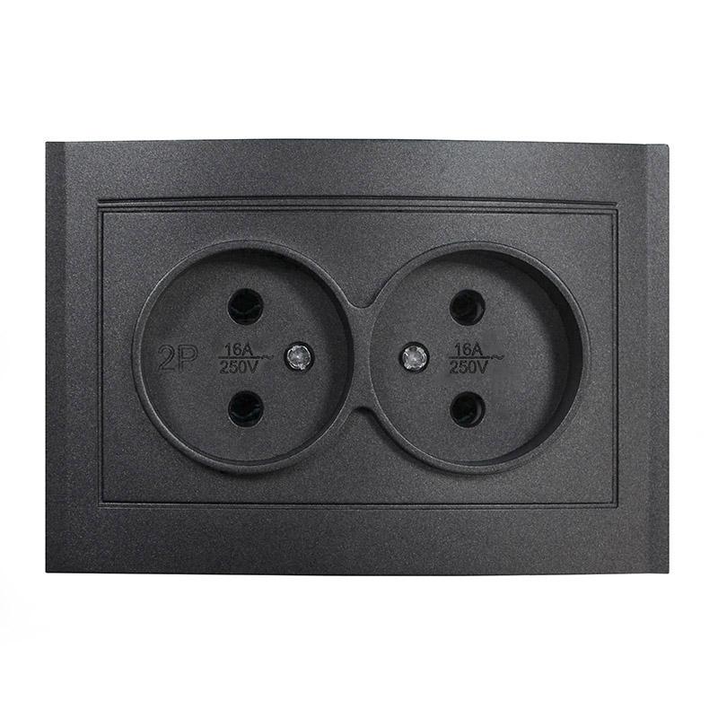 Розетка 2-м СП Бриллиант 16А IP20 без заземл. в сборе графит Universal 7947519-Gr