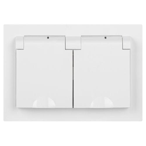 Розетка 2-м СП Accent 6-210-01 16А IP44 250В 2P+E Schuko с крышками защ. шторки AL/CU бел. Intro Б0063577