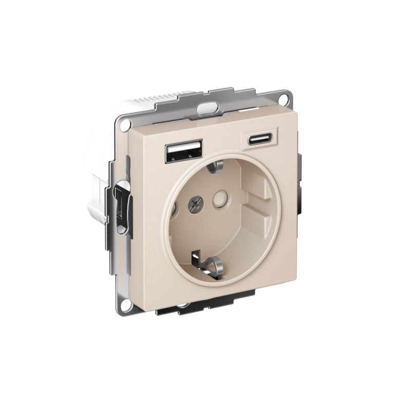 Розетка AtlasDesign 16А с 2-мя заряд. устройствами USB тип A+C 5В/2.4А 2х5В/1.2А механизм беж. SE ATN000232