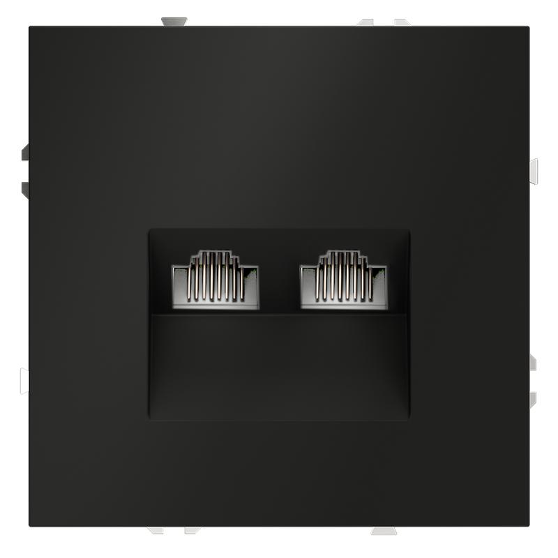 Розетка компьютерная 2-м СП S70 RJ45 + RJ45 кат.6 механизм черн. матов. Voltum VLS060208