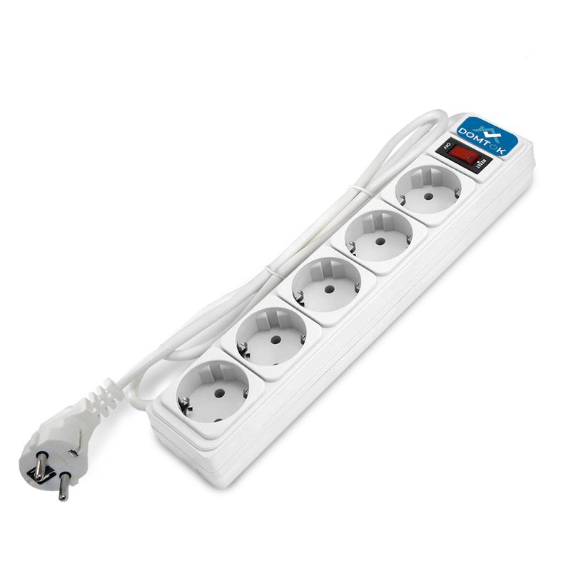 Удлинитель с сетевым фильтром 5х3м с заземл 10А IP20 2.2кВт ПВС 3х1 с выкл. бел. DOMTOK 2528