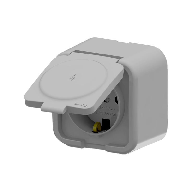 Розетка 1-м СП ARIA 16А IP20 с заземл. с крышкой сер. ARVIA 25 22 1000 218