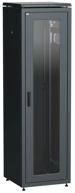 Шкаф сетевой 19дюйм LINEA N 42U 600х800мм стеклянная передняя дверь задняя металлическая черн. ITK LN05-42U68-GM