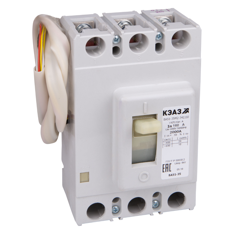 Выключатель автоматический 3п 125А 1500Im 20кА ВА51-35М2-341210 УХЛ3 690В AC НР110AC/DC КЭАЗ 238159