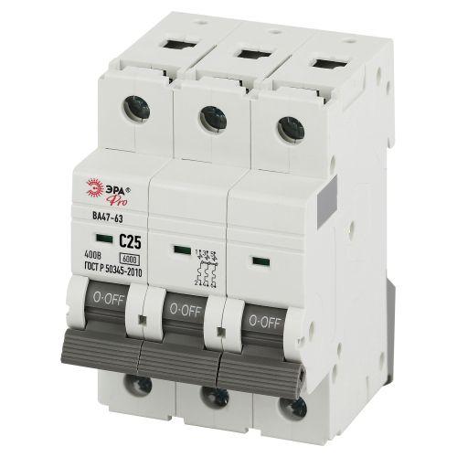 Выключатель автоматический 3п 25А C 6кА ВА47-63 PRO VA63-3P25C6 ЭРА Б0063170