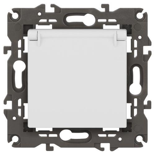 Розетка Elegance 14-2103-01М 16А 250В 2P+E Schuko защ. шторки с крышкой матов. бел. Эра Б0065808