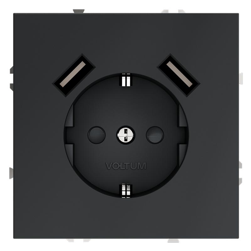 Розетка 1-м СП S70 16А с USB A+A с заземл. защ. шторки механизм графит Voltum VLS040407