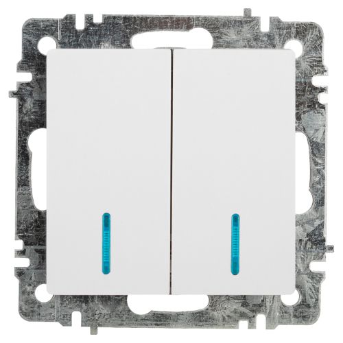 Выключатель 2-кл. СП Accent 6-105-01 10А IP20 250В с подсветкой AL/CU бел. Intro Б0063505