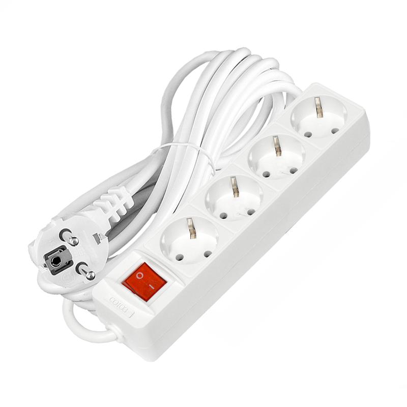 Удлинитель 4х5м с заземл. 10А IP20 2.2кВт ПВС 3х1 с выкл. бел. Союз 2791