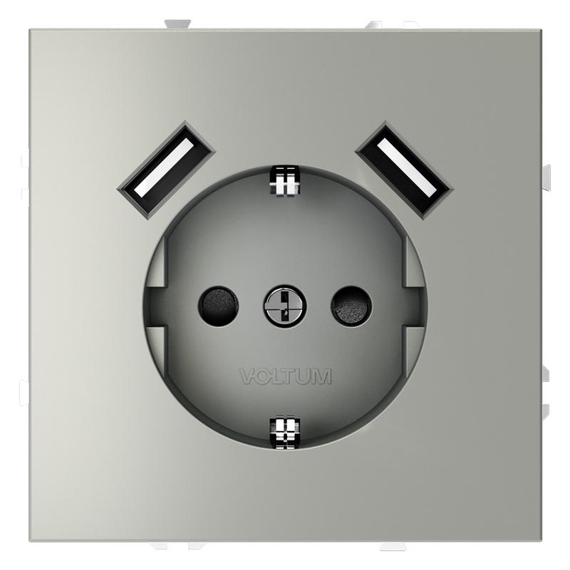 Розетка 1-м СП S70 16А с USB A+A с заземл. защ. шторки механизм сталь Voltum VLS040405