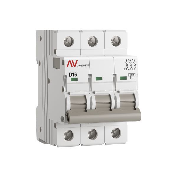 Выключатель автоматический модульный 3п D 16А 6кА AV-6 AVERES EKF mcb6-3-16D-av