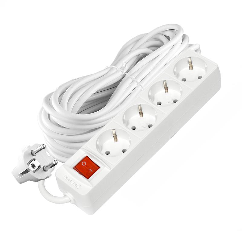 Удлинитель 4х10м с заземл. 16А IP20 3х1 с выкл. бел. DOMTOK 2405