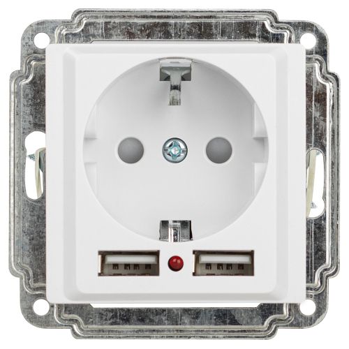 Розетка 1-м СП Accent 6-410-01 16А IP20 250В P+E Schuko защ. шторки + 2хUSB бел. Intro Б0063689