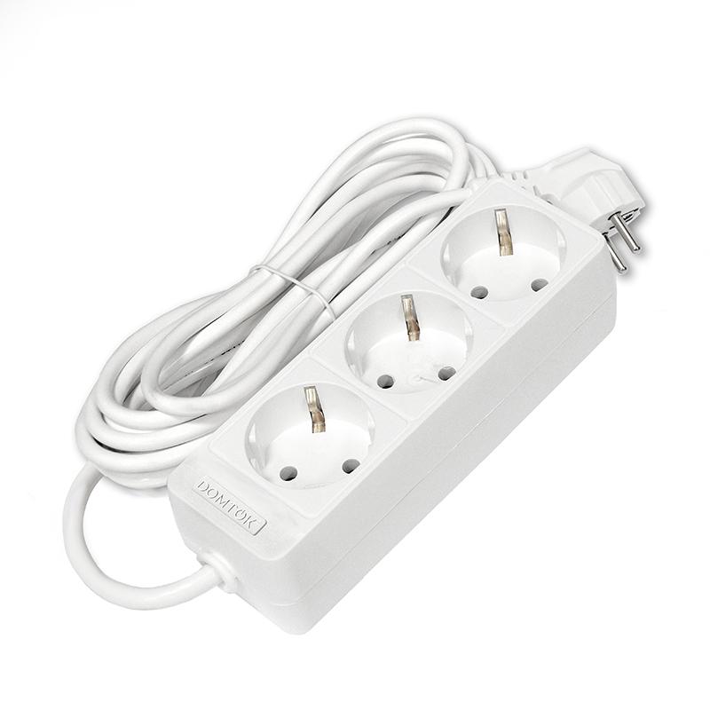 Удлинитель 3х5м с заземл. 10А IP20 2.2кВт ПВС 3х0.75 бел. DOMTOK 2376