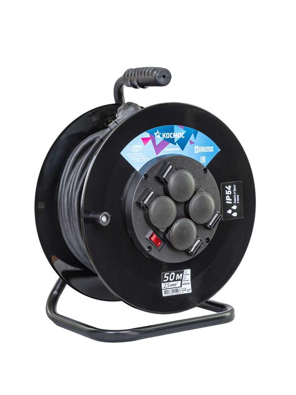 Удлинитель на катушке 4х50м с заземл. 16А IP54 4кВт КГ 3х2.5 термозащ. КОСМОС YKKsm50m-4g-Z(2.5)KG