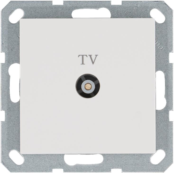 Розетка телевизионная проходная TV Ф9.5мм механизм бел. глянцевый Jasmart G6002W