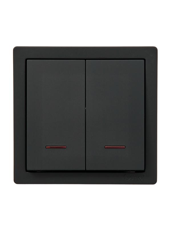 Выключатель 2-кл. ОП LETO с индикацией черн. бархат LEZARD 752-4200-112