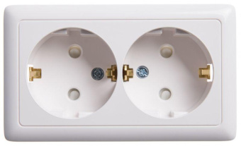 Розетка 2-м ОП Хит 16А IP20 с заземл. защ. шторки бел. SchE RA16-239-B