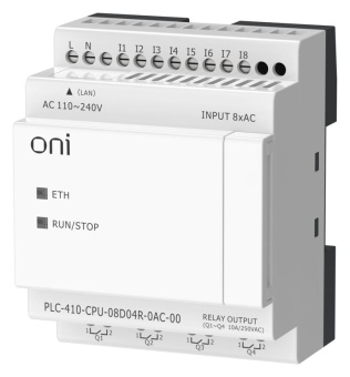 Модуль ЦПУ ПЛК 410 8 DI 4 RO 220В AC с Ethernet портом без экрана ONI PLC-410-CPU-08D04R-0AC-00