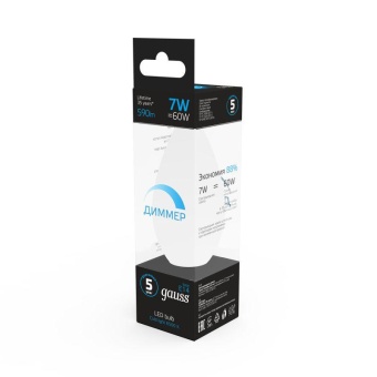 Лампа светодиодная Black 7Вт свеча 6500К холод. бел. E14 590лм диммир. GAUSS 103101307-D