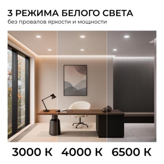 Панель светодиодная встраив. 3 ССT 10Вт 230В/50Гц 800лм 3-4-6.5К IP44 d126х26мм круг Apeyron 06-161