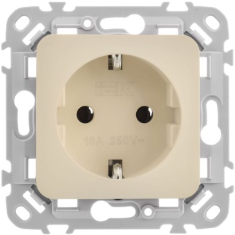 Розетка СП FLITE РС11-1-ФлСл 16А с заземл. без защ. шторок безвинтовое крепление механизм сливочный IEK FI-R11-16-1-K86