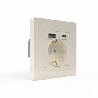 Розетка 1-м СП Pixel IP20 с заземл. с 2-мя заряд. устр. USB тип A+C механизм беж. TOKOV ELECTRIC TKE-PX-R1U2AC-C02