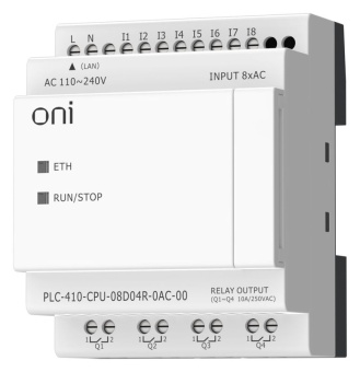 Модуль ЦПУ ПЛК 410 8 DI 4 RO 220В AC с Ethernet портом без экрана ONI PLC-410-CPU-08D04R-0AC-00