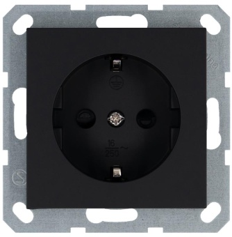 Розетка 1-м Shuko 16А IP20 с заземл. защ. шторки механизм черн. матов. soft touch Jasmart G5501PB
