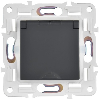 Розетка 1-м SKANDY 16А IP44 с заземл. защ. шторки с крышкой SK-R11G графит IEK SK-R16-16-44-K53