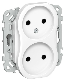 Розетка 2-м СП FLITE РС02-1-ФлБ 10А без заземл. без защ. шторок безвинтовое крепление механизм бел. IEK FI-R20-10-1-K01