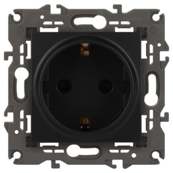 Розетка 1-м СП Эра Elegance 14-2102-05 16А IP20 16AX 250В 2P+E Schuko защ. шторки антрацит Эра Б0034276