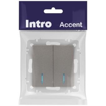 Выключатель 2-кл. СП Accent 6-105-09 10А IP20 250В с подсветкой AL/CU титан Intro Б0063525