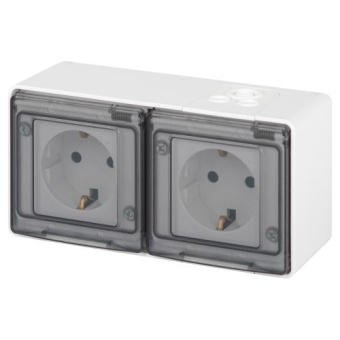 Розетка Эксперт 11-2503-01 2х2P+E гориз. IP55 16А-250В ОУ бел. Эра Б0063264