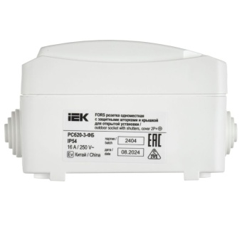 Розетка ОП Форс РСб20-3-ФБ 16А IP54 с заземл. защ. шторки бел. IEK ERS12-K01-16-54-DC